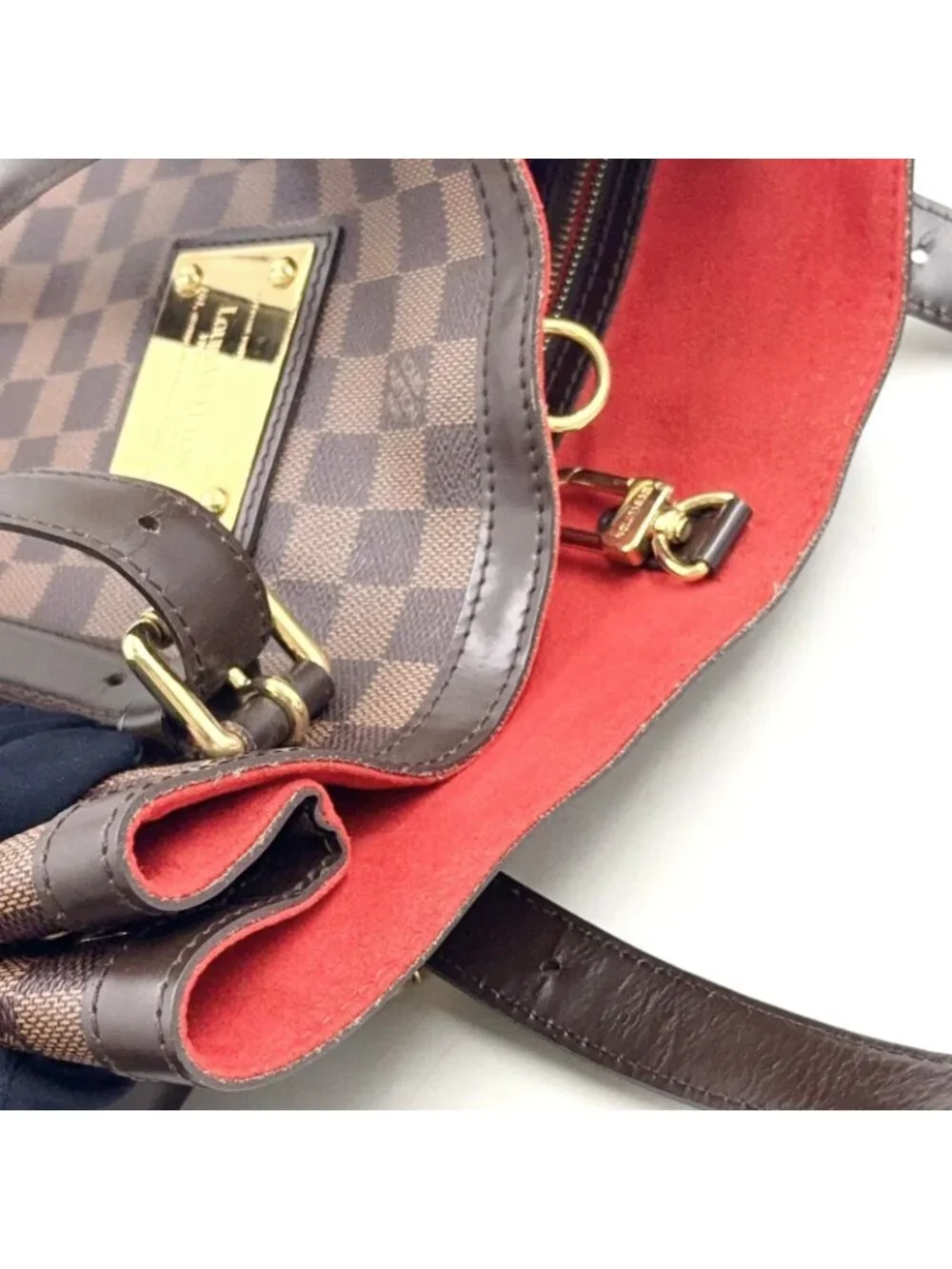 Louis Vuitton Hampstead MM Damier Ebene Leather Brown Tote Gold